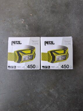 2 PETZL Tikka CORE Rechargeable Headlamps- 450 Lumens - Yellow
